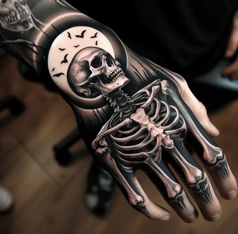 Skellington Hand Tattoo, Skull On Hand Tattoo, Skull Hand Tattoo Design, Skull Tattoos Hand, Halloween Hand Tattoos, Skeleton Hand Tattoo Design, Skeleton Hand Holding Something, Skeleton Hands Tattoo, Hand Tattoos Skull