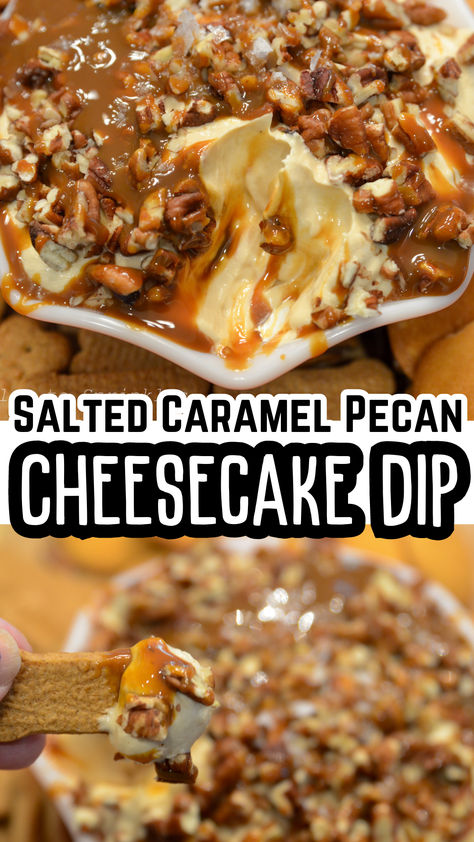 If you’re looking for a dessert that’s sure to be a hit at your next gathering, this Salted Caramel Pecan Cheesecake Dip is an absolute must-try. It’s the perfect combination of sweet, salty, and creamy—ideal for dipping fruit, cookies, or even pretzels. Honey Pecan Cream Cheese Dip, Crockpot Caramel Dip, Salted Caramel Cream Cheese Dip, Sweet Cream Cheese Dip For Pretzels, Cheesecake Caramel Dip, Sweet Dips For Parties Fall, Dessert For Thanksgiving Potluck, Fall Dip Dessert, Omg Pretzel Dip