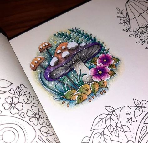 Zentangle Mushrooms, Johanna Basford Small Victories, Small Victories Johanna Basford, Enchanted Forest Coloring Book Johanna Basford, Johanna Basford Books, Enchanted Forest Coloring Book, Pencil Inspiration, Joanna Basford Coloring, Johanna Basford Secret Garden