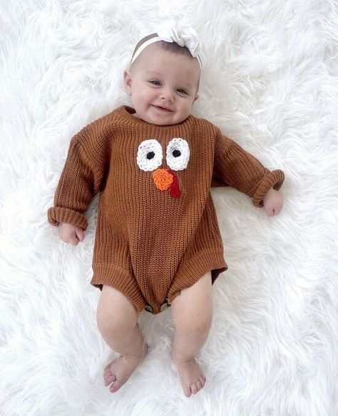 In our opinion, this is one of the Thanksgiving sweater ideas for babies that you can go for. The sweater boasts warm orange with a hint of brown tone, which is the typical color of fall and Thanksgiving. #ThanksgivingOutfit #ThanksgivingFashion #ThanksgivingDayLook #FamilyGatheringStyle #ThanksgivingDinnerOutfit #StylishThanksgiving #HolidayOutfitInspiration #ThanksgivingAttire #ThanksgivingOutfitIdeas #TrendyThanksgiving #OutfitForThanksgiving First Thanksgiving Outfit Girl, Newborn Thanksgiving Outfit, Baby First Thanksgiving, Baby Thanksgiving Outfit, Thanksgiving Baby Outfit, Tank Top Jumpsuit, Thanksgiving Dinner Outfit, Thanksgiving Baby Outfits