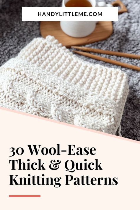 30 Wool-ease thick and quick knitting patterns. Get ready to experience the joy of swift and satisfying knitting with Wool-Ease Thick & Quick yarn! This yarn is the ultimate companion for creating an array of cozy, chunky projects that knit up in no time. With Wool-Ease Thick & Quick, you'll find yourself wrapped in warmth and style, whether you're crafting snug scarves, chunky cowls, or plush, oversized blankets. Wool Ease Thick And Quick Blanket, Wool Ease Wow Patterns, Lion Brand Wool Ease Thick And Quick, Lion Brand Wool Ease Patterns, Chunky Yarn Projects Knit, Lion Brand Wool Ease Thick And Quick Knitting Patterns, Lion Brand Thick And Quick Patterns, Thick And Quick Knit Patterns, Wool Ease Crochet Patterns