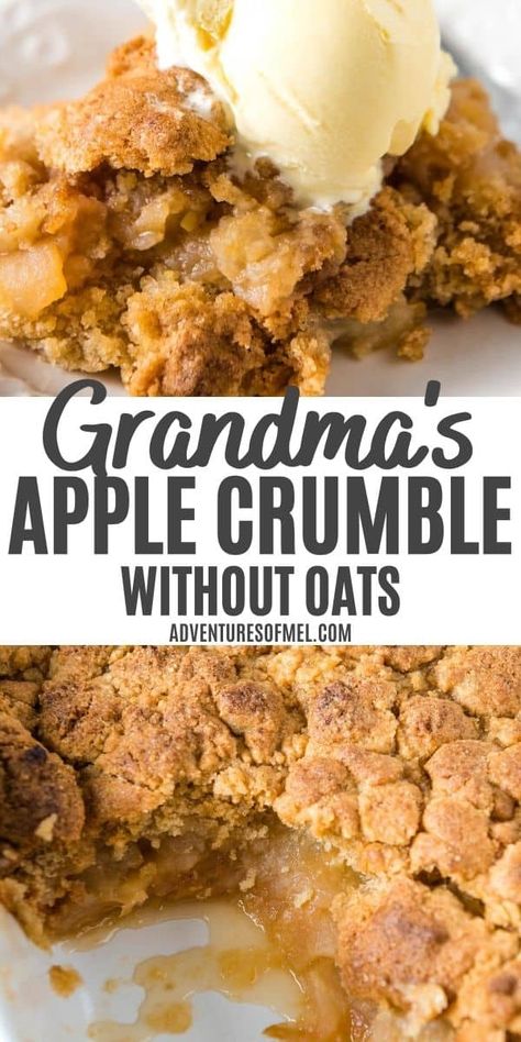 How to make an easy homemade apple crumble without oats, from Grandma's recipe box. Sliced apples with the best cinnamon brown sugar topping. Apple Crisp Topping Crumble Without Oats, Best Apple Crumble Recipe, Apple Crumble Recipe Easy, Apple Crumble Topping, Apple Crisp No Oats, Apple Crisp Without Oats, Crumble Recipes, Easy Apple Crumble, Apple Crisp Topping