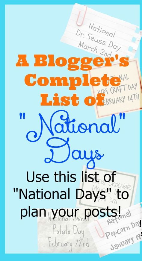 A Blogger's Guide to National Days.....there's a "National" day happening just about every single day....be prepared and plan your editorial calendar easily! Perfect for bloggers, writers, and everyone! List Of National Days, National Celebration Days, National Holiday Calendar, Silly Holidays, Library Quotes, National Day Calendar, Monthly Activities, Wacky Holidays, Activity Director