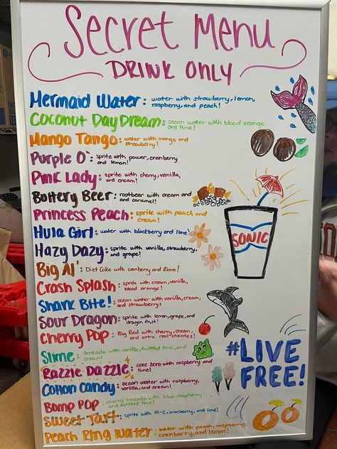 Soda Drinks Recipes, Sonic Menu, Sonic Drinks, Flavored Water Drinks, Fun Drink Recipe, Cold Starbucks Drinks, Flavored Water Recipes, Sonic Drive In, Iced Drinks Recipes