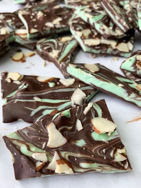 Dark Chocolate Mint Bark – Cookies & Calligraphy Mint Bark, Dark Chocolate Bark, Dark Chocolate Mint, Chocolate Bark Recipe, Parchment Paper Baking, Bark Recipe, Chocolate Mint, Sneaks Up, Green Food Coloring