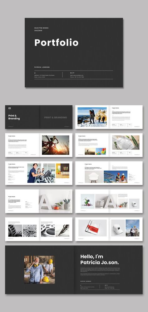 Minimal Portfolio Template by PixWork Project Overview Design, Portfolio Design Minimalist, Unique Portfolio Design, Minimalist Graphic Design Portfolio, Minimalist Portfolio Design, Minimal Portfolio Design, Portfolio Front Cover, Portfolio Black And White, Minimalistic Portfolio