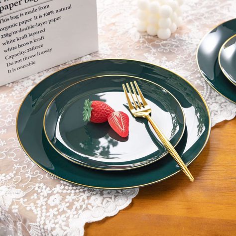 Wedding Silverware, Gold Plastic Plates, Green Dinner, Green Dinner Plates, Gold Silverware, Green Dinnerware, Disposable Plastic Plates, Gold Cutlery, Plastic Dinnerware