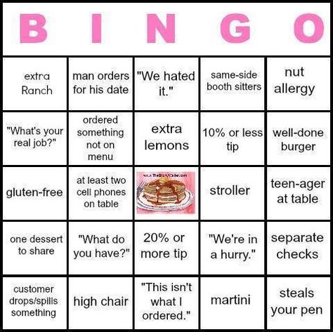 Restaurant Staff Bingo! Waitress Quote, Waitress Humor, Waitress Problems, Restaurant Memes, Restaurant Humor, Server Humor, Server Memes, Welcome To The Real World, Funny Work Memes