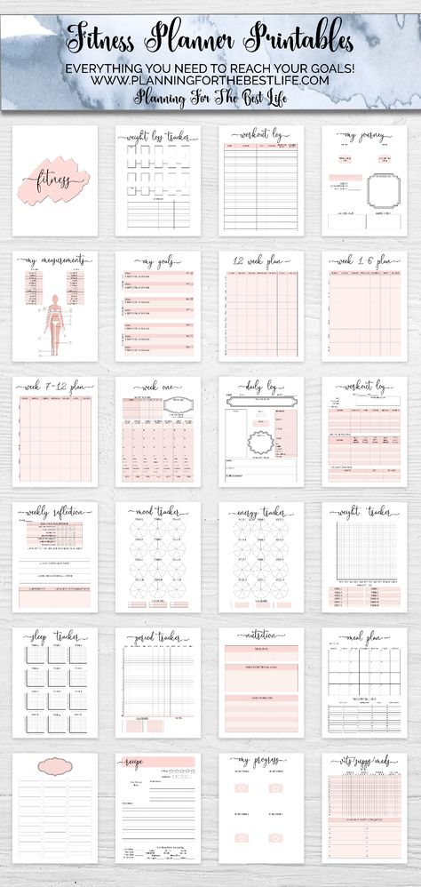 CUSTOMIZABLE Fitness Planner Printables (Six Colors Included)(US Letter) 12 Week Plan, Planning Sport, Business Planner Printables, Fitness Planner Free, Free Planner Templates, Fitness Planner Printable, Workout Log, Weekly Planner Template, Health Planner