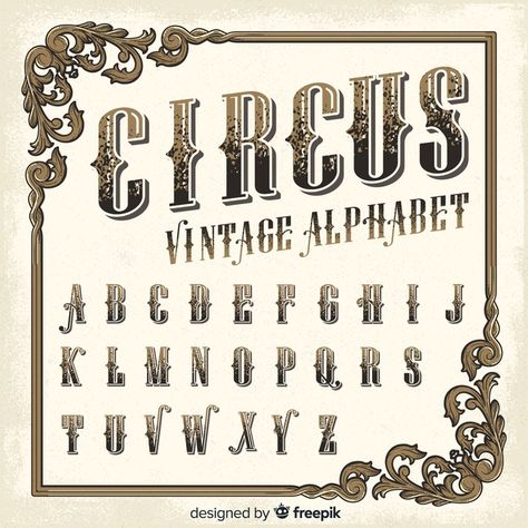 Vintage circus alphabet Free Vector | Free Vector #Freepik #freevector #vintage #party #character #retro Vintage Fonts Alphabet, Circus Font, Alfabet Font, Font Bubble, Typography Alphabet, Poster Fonts, Hand Lettering Alphabet, Lettering Alphabet Fonts, Ink Master