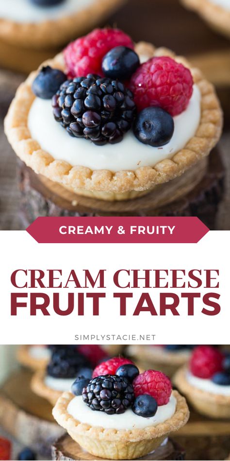 Cream Cheese Fruit Dessert Recipes, Cheesecake Fruit Tart, Mini Fruit Tart Recipe Easy No Bake, Mini Fruit Tarts Recipe, Mini Cheesecake Tarts Recipe, Cream Cheese Fruit Pie, Mini Fruit Tart Recipe Easy, Puff Pastry Cream Cheese Fruit Tarts, Cream Cheese Tart Filling