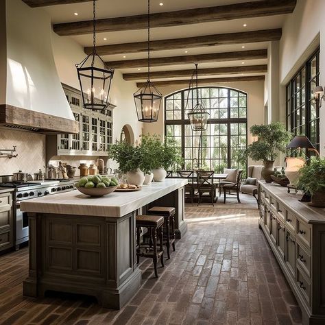 A series of homes with a slight French country influence. Which one is your favorite? 🏡🌳 #architecture #design #inspiration #curbappeal #… | Instagram Interior Design Help, Brick Kitchen, Casa Country, Dream Kitchens Design, Rustic Kitchen Design, Frame House, French Country Kitchen, Brick Flooring, French Kitchen