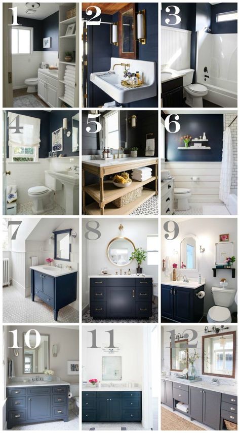 Navy Bathroom Decorating Ideas with Blue Walls and Vanities Royal Blue Bathrooms, Navy Blue Bathroom Decor, Navy Blue Bathroom, Navy Bathroom Decor, Blue Bathroom Walls, Dark Blue Bathrooms, Light Blue Bathroom, Navy Blue Bathrooms, Navy Bathroom