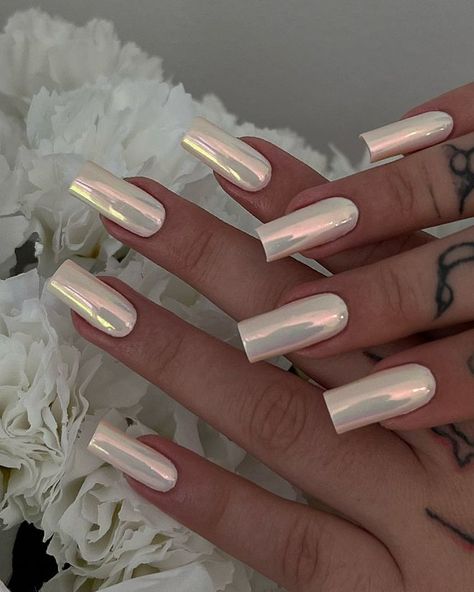 Acrylic Nails Chrome, White Chrome Nails, Fashionable Nails, Ombre Acrylic, Inspiration Nails, Long Square Nails, Nails Chrome, Chrome Nails Designs, Chrome White