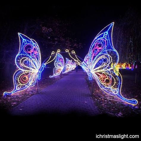 Butterfly Lights, Light Butterfly, Lights For Christmas, Light Art Installation, Light Tunnel, Wedding Entrance Decor, Butterfly Lighting, Big Butterfly, Magic Garden