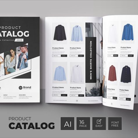 Clothing Product Catalog or Fashion Product Catalog Magazine Template T Shirt Catalog Layout, Clothing Catalog Design Layout, Catalog Design Layout Fashion, Clothing Catalogue Design Layout, Catalog Layout Design, Technical Catalogue Design, Catalog Layout, Catalogue Template, Catalog Fashion