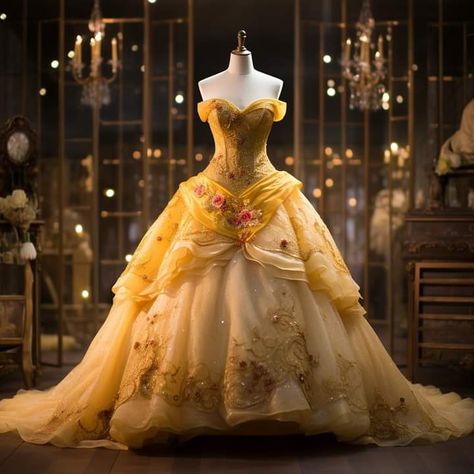 Beauty And The Beast Wedding Cake, Beauty And The Beast Wedding Dresses, Belle Dress Up, Cotillion Dresses, Beauty And Beast Wedding, Quinceanera Dresses Gold, Big Dresses, Deb Dresses, Quince Dress