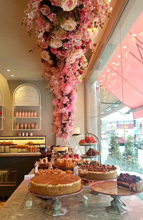 Elan Cafe, London (01b) | Olga Donica ... Elan Cafe, Boutique Patisserie, Cafe London, Flower Cafe, Bakery Shop Design, Café Design, Pink Cafe, Menue Design, Bakery Interior