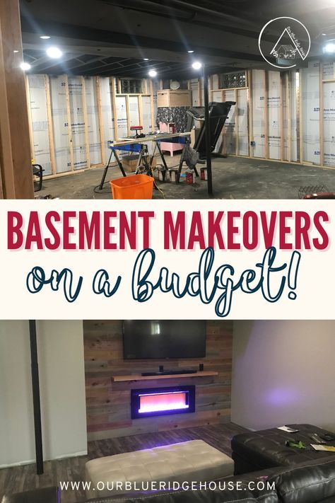 10 Ideas for basement remodels to save your budget. #basement Basement Remodel With Low Ceilings, Finishing Old Basement, Cabin Basement Remodel, Diy Unfinished Basement Ideas Budget, Very Small Basement Ideas, Basement Before And After Unfinished, Affordable Basement Remodel, Basement Clean Up Ideas, Budget Friendly Basement Remodel