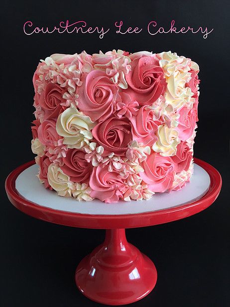 Rosette Cake, Cake Decorating Frosting, Cake Decorating Designs, Pretty Birthday Cakes, Rose Cake, Cool Birthday Cakes, Floral Cake, Birthday Cake Decorating, Pink Cake