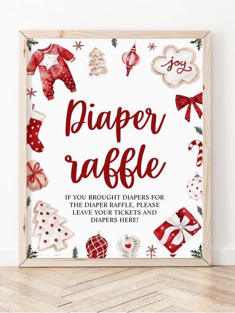 Red Winter Baby Shower Diaper Raffle Sign, Cute Festive Holiday Christmas Baby Shower Diaper Raffle Red Baby Shower, Holiday Baby Shower, December Baby, Outside Baby Showers, Late Night Diapers, Baby Shower Diaper Raffle, Baby Shower Bingo, Christmas Baby Shower, Game Poster