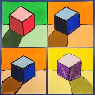 4th grade painted value cubes showing tints and shades. Complementary Color Art Projects, Colour Value Art, Tints And Shades Art Lesson, Value Art Projects Elementary, Value Art Projects, Complementary Colors Art Ideas, Value Art, Color Art Lessons, Colorful Art Projects