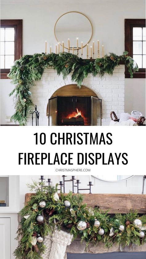 Christmas Mantle Decor Ideas 2023, Tall Fireplace Christmas Decor, Christmas Mantle Ideas 2023, Christmas Fireplace With No Mantle, Harth Fireplace Christmas Decor, Neutral Mantle Decor Christmas, Fire Mantle Christmas Decor, Simple Mantle Decor Christmas, Modern Farmhouse Christmas Mantle Decor