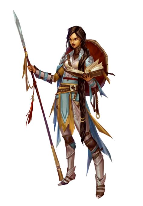 Female Human Spear Shield Fighter - Inizra - Pathfinder 2E PFRPG DND D&D 3.5 5E 5th ed d20 fantasy Dnd Spear And Shield Fighter, Pathfinder Thaumaturge, Dnd Spear Fighter, Spear Woman, Woman With Spear, Spear And Shield Character Art, Spear Character, Pathfinder Character, Female Fighter