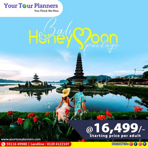 Embrace your wedding aspirations to make your honeymoon unforgettable around the enthralling attractions of Bali. Just book your Honeymoon package now only at rupees 16,499 per person. #holidaypackages #tourpackages #travelpackages #honeymoonpackages #travel #traveling #travels #travellers #travellife #traveltheworld #placestovisit #internationalpackage Bali Tour Packages, Bali Tour, Europe Honeymoon, Thailand Honeymoon, Online Travel Agency, Travel Ads, Honey Moon, Travel Company, Honeymoon Packages