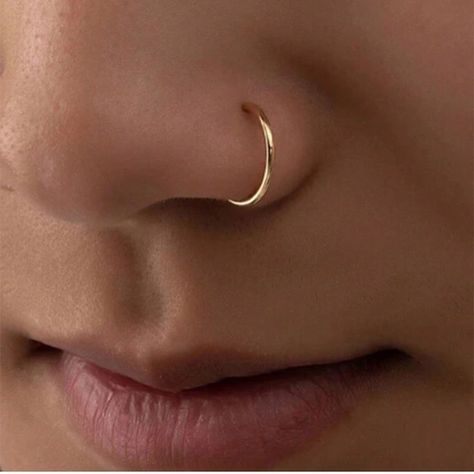 Gold faux hoop 3000 for both Trendy Nose Rings, Nose Piercing Ring, Cute Nose Piercings, Faux Nose Ring, Nose Ring Jewelry, Nose Pins, Nose Earrings, Nose Piercings, Cooler Style