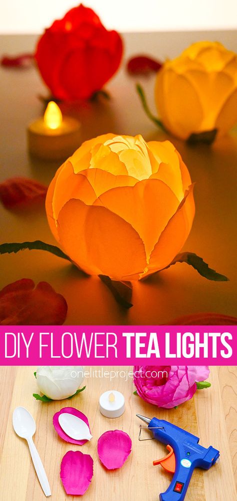 Craft With Tea Lights, Flower Party Craft, Floral Design Class Projects, Tea Light Decorating Ideas, Led Tea Light Crafts, Diy Craft Class Ideas, Senior Craft Ideas Assisted Living, Diy Flower Fairy Lights, Wedding Arts And Crafts