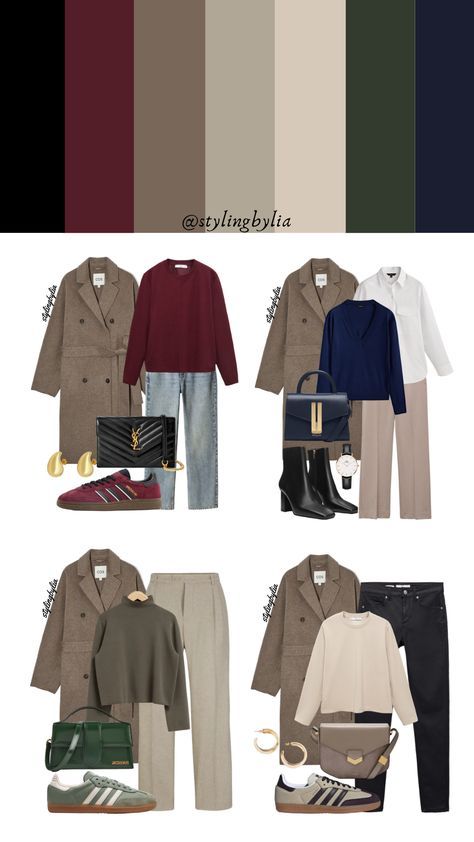 Autumn Colour Outfit Ideas, Classic Style Ideas, Fall Outfits For Winter Palette, Fall Colours Outfit, Winter Colours Outfits, Wardrobe Color Palette Ideas, Autumn Color Outfit Ideas, Deep Color Outfits, Winter Colours 2024