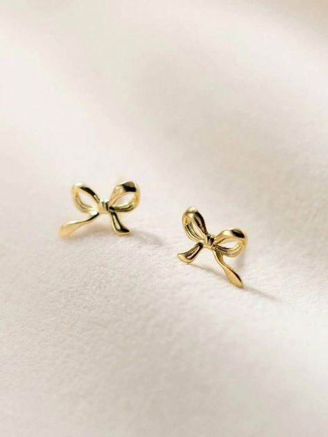 Gold Earrings Aesthetic, Minimalist Ear Piercings, Bow Earring, Planet Earrings, Earrings Aesthetic, Knot Stud Earrings, Knot Studs, Daily Jewelry, Moonstone Earrings