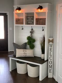 Laundry Room Ideas With Mud Room, Entry Hall Tree With Storage, Stop And Drop Mudroom, Blank Small Wall Ideas, Extra Small Mudroom Ideas, Mudroom Bench Decor, Mud Room Ideas Apartment, Mud Bench Decor, Small Mudroom Ideas Entryway Farmhouse