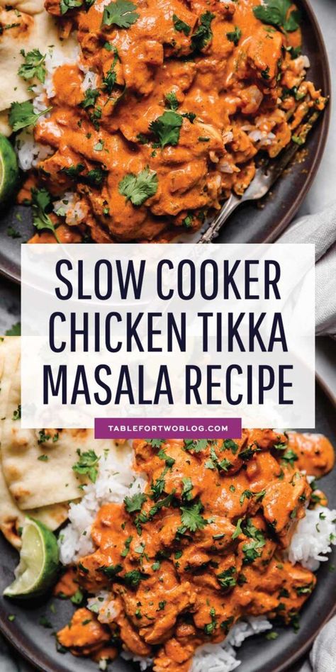 Slow Cooker Chicken Tikka Masala - Chicken Tikka Masala Recipe Chicken Tikka Masala Crockpot, Tikka Masala Crockpot, Slow Cooker Tikka Masala, Slow Cooker Chicken Tikka Masala, Poulet Tikka Masala, Chicken Masala Recipe, Masala Chicken, Chicken Tikka Masala Recipes, Tikka Masala Recipe