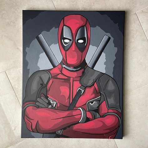 Superhero Acrylic Painting, Deadpool Acrylic Painting, Avengers Acrylic Painting, Itachi Acrylic Painting, Deadpool Painting Easy, Spiderman Acrylic Painting, Marvel Paintings On Canvas, Avengers Painting Ideas, Marvel Art Canvas