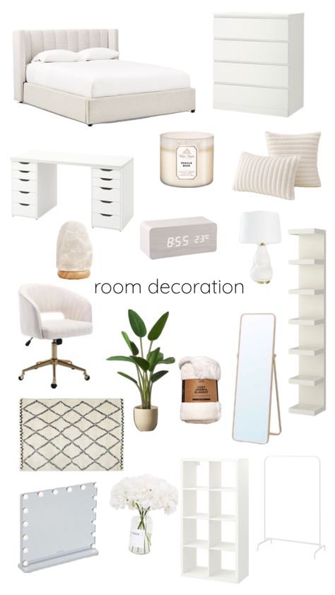 Room Organise Ideas, Aesthetic Rooms For Teenagers, Clean Aesthetic Room Ideas, Aesthetic White Room Decor, Modern Cute Bedroom, Bedroom Inspirations With Vanity, Large Room Decorating Ideas Bedroom, Kmart Room Decor Bedroom, Diy Bedroom Decor Ideas Wall Decorations