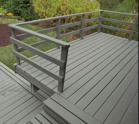 Solid Stain Deck Colors, Solid Stain Deck, Grey Deck Stain, Grey Deck Paint, Painted Wood Deck, Deck Paint Colors, Deck Stain Colors, Grey Deck, Deck Makeover