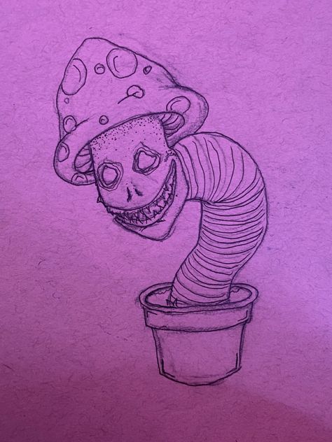 Sketchbook Ideas Mushrooms, Weird Mushroom Art, Mushroom Monster Drawing, Wierd Drawing Ideas Creepy, Cool Grunge Drawings, Creepy Cute Sketch, Creepy Trippy Drawing Ideas, Creepy Drawing Ideas Sketches, Grunge Mushroom Drawing