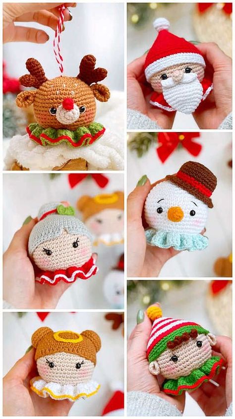 Crochet Christmas Decorations Free, Elf Amigurumi, Santa Crochet, Amigurumi Reindeer, Snowman Crochet, Crochet Christmas Ornaments Free, Crochet Ornament Patterns, Christmas Crochet Patterns Free, Crochet Tree