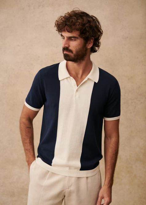 Tommaso Polo - Navy / Ecru - Organic Cotton - Sézane Polo Shirt Outfit Men, Workplace Fashion, East Coast Style, Polo Fashion, Navy Polo Shirt, Sailor Knots, Classy Outfits Men, Sport Chic, Men Fashion Casual Outfits