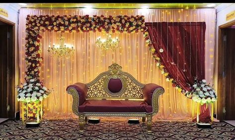 Mini Stage Decoration, Marriage Background Decoration, Engagement Background Decoration Indian, Marriage Stage Decoration Indian, Simple Stage Decorations Wedding Backdrop Ideas, Indian Reception Stage Decoration Backdrops, Engagement Decorations Indian Stage, Marriage Decoration Stage, Engagement Background Decoration