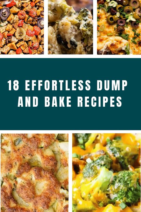 Looking for easy dump and bake dinners? Say goodbye to the struggle of weeknight meal prep with these simple and delicious dump and bake recipes. From hearty casseroles to flavorful one-pan dishes, these meals are perfect for busy evenings when you need a quick dinner solution. With minimal prep work and hands-off cooking, these dump and bake dinners will make your life so much easier. Quick And Easy Dump Dinner Recipes, 1 Pan Bake Meals, Easy Baked Meals Dinners, Oven Meals For A Crowd, Dump And Bake Crockpot Recipes, Easy Baked Casserole Recipes, Easy Weeknight Fall Dinners, Ramen Bake Dump, Dump And Bake Dinners Healthy