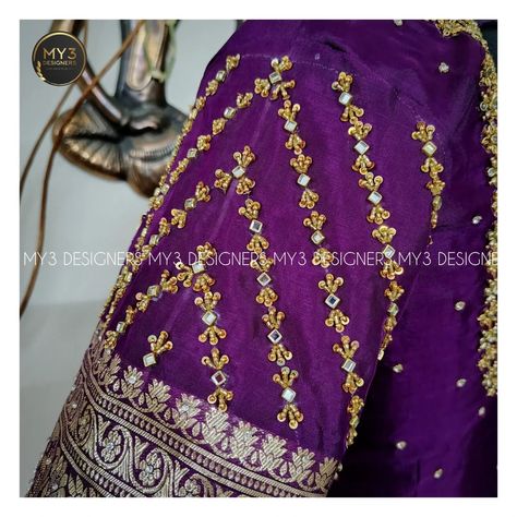 The Classy edit - A Pretty Purple 💜 Pattu work blouse 🥻 with Intricate 🌼 work adored with zari, zardosi, cut dhana, sequence, kundhans, beads and jarkan work with fine 🔎 detailing in neckline fine motifs with parallel lines for sleeves and customised cone tassels with pure 🪄 workmanship ✨ highlight the blouse's rich and elegant 🪅 simplicity... 👇 MODEL NO : 118 👇 Blouse can be customised✔️ in any colour and model🎀 of your choice as per your 🥻requirement. Ex: 👗Fabric, embroidery🪡 placements, ... Silver Zardosi Work Blouse, Pattu Saree Blouse Designs Simple Latest, Cut Work Maggam Designs, Silver Zari Work Blouse, Cut Work Blouse Designs, Blouse Aari Work, Zardosi Work Blouse, Yoke Embroidery, Cut Work Blouse