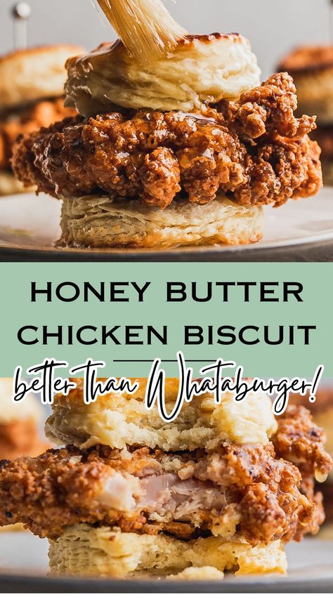 Experience breakfast goals with our homemade Honey Butter Chicken Biscuit! Crispy, golden chicken meets a fluffy southern biscuit, all topped with our signature honey butter perfection. Dive in! Mini Chicken And Biscuits, Butter Your Biscuit Recipes Chicken, Biscuit Sandwiches, Chicken Biscuit, Southern Breakfast Recipes, Chicken Biscuit Sandwich, Honey Butter Biscuits Recipe, Chicken Biscuits, Chicken Biscuit Recipes