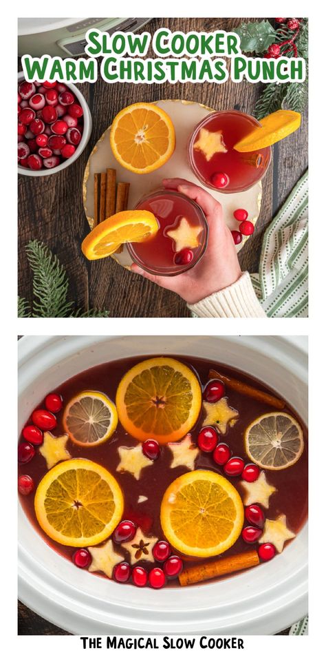 Warm Christmas Punch {Crockpot} Christmas Punch Hot Crock Pot, Warm Punch Recipes, Crockpot Beverages, Hot Punch Recipe, Christmas Punch Bowl, Christmas Party Punch, Crockpot Thanksgiving, Crockpot Drinks, Crockpot Christmas