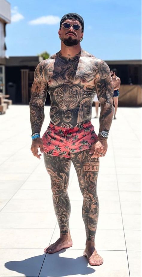 Tattoo Bodysuit Men, Top Chest Tattoo For Men, Mens Full Body Tattoo, Fully Tattooed Man, Full Body Tattoo Man, Tiny Tattoos For Men, Full Body Tattoo Men, Leg Tattoo Men Sleeve, Full Leg Tattoo Men