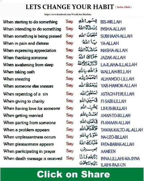 Ever wonder when to utter those Arabic phrases that Muslims sprinkle into their conversation?  This will help :) Coran Quotes, Islam Lesson, Arabic Phrases, Islam Hadith, Islam Religion, Ramadan Quotes, Learn Quran, Islamic Teachings, Islamic Phrases