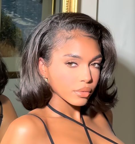 Luxury Hairstyles Classy, Lori Harvey Bob Hairstyle, Black Women Long Bob, 90s Blow Out Short Hair, Short Curly Silk Press, Brown Bob Haircut Black Women, 90s Silk Press, Blowout Lob, Flip Over Bob