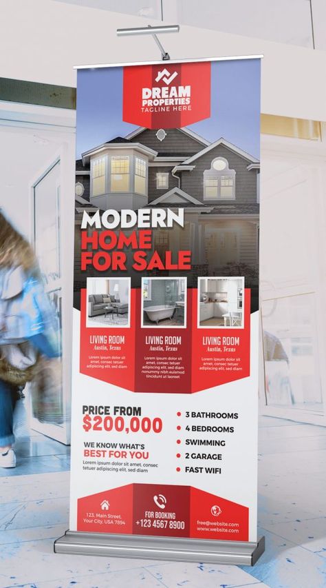 Real Estate Advertising Roll Up Banner PSD | PSDFreebies.com Rollup Design, Roll Up Banner Design, Marketing Banner, Advertisement Layout, Tv Showcase, Real Estate Banner, Roll Banner, Free Real Estate, Open House Signs